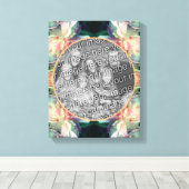 ピンクの牡丹の花のフレーム独自の写真を作成 キャンバスプリント (インサイチュ (ウッドフロア))