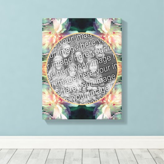 ピンクの牡丹の花のフレーム独自の写真を作成 キャンバスプリント (インサイチュ (ウッドフロア))