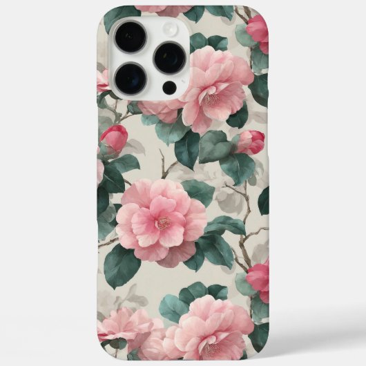 ピンクの牡丹の花のロマンチックな植物模様 Case-Mate iPhoneケース (裏面)