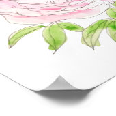 ピンクの牡丹の花の水彩色とインク ポスター (角)