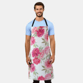 ピンクの牡丹の花の継ぎ目のない模様 エプロン (着用した状態)