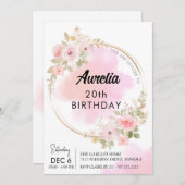 ピンクの牡丹の花の誕生日 招待状 (正面/裏面)