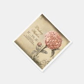 ピンクの牡丹の花を持つビンテージの結婚式のナプキン スタンダードカクテルナプキン (角)