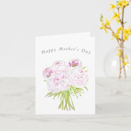 ピンクの牡丹の花束マザーのデイカード カード (黄色い花)