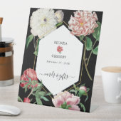 ピンクの牡丹の花結婚の黒いカードギフト 台座サイン (インサイチュ)