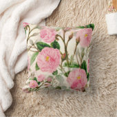 ピンクの牡丹の花葉、花と芽のパターン クッション (ブランケット)