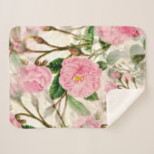 ピンクの牡丹の花葉、花と芽のパターン シェルパブランケット (正面(横))