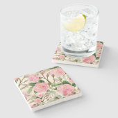 ピンクの牡丹の花葉、花と芽のパターン ストーンコースター (横)