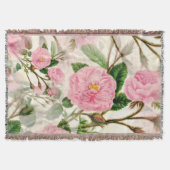 ピンクの牡丹の花葉、花と芽のパターン スローブランケット (正面)