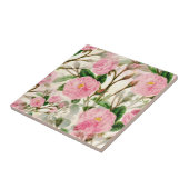 ピンクの牡丹の花葉、花と芽のパターン タイル (側面)