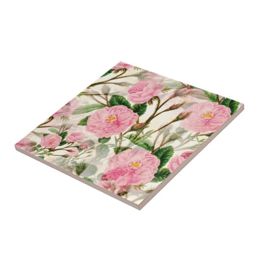 ピンクの牡丹の花葉、花と芽のパターン タイル (側面)