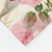 ピンクの牡丹の花葉、花と芽のパターン フリースブランケット (角)