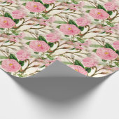 ピンクの牡丹の花葉、花と芽のパターン ラッピングペーパー (角)