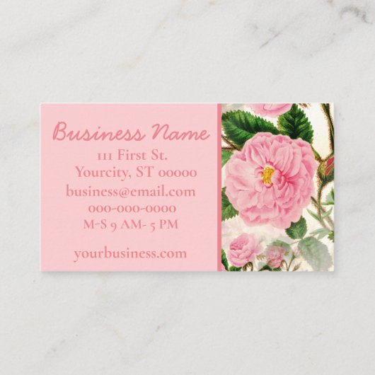 ピンクの牡丹の花葉、花と芽のパターン 名刺 (裏面)