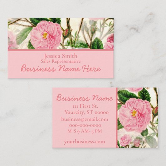 ピンクの牡丹の花葉、花と芽のパターン 名刺 (正面/裏面)