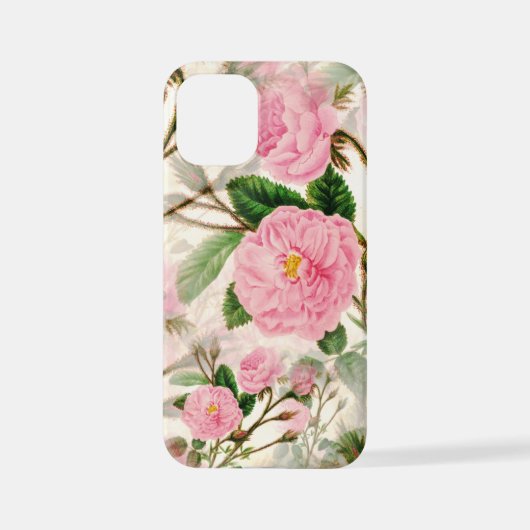 ピンクの牡丹の花葉、花と芽のパターン iPhoneケース (裏面)