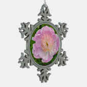 ピンクの牡丹の花 スノーフレークピューターオーナメント (左)