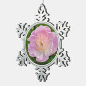 ピンクの牡丹の花 スノーフレークピューターオーナメント (右)