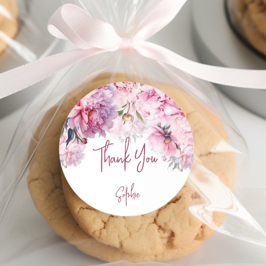 ピンクの牡丹の誕生日パーティーの水の色感謝していあなた ラウンドシール