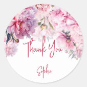 ピンクの牡丹の誕生日パーティーの水の色感謝していあなた ラウンドシール (正面)