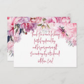 ピンクの牡丹の誕生日パーティーの水色 サンキューカード (正面/裏面)