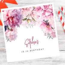 ピンクの牡丹の誕生日パーティーの水色