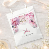 ピンクの牡丹の誕生日パーティーの水色 フェイバーバッグ (クリップ留めされた状態)