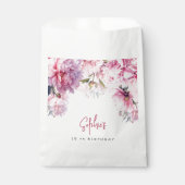 ピンクの牡丹の誕生日パーティーの水色 フェイバーバッグ (正面)