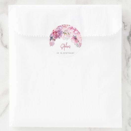 ピンクの牡丹の誕生日パーティーの水色 ラウンドシール (バッグ)