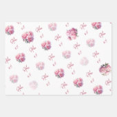 ピンクの牡丹の誕生日パーティーの水色 ラッピングペーパーシート (正面3)