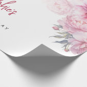 ピンクの牡丹の誕生日パーティーの水色 ラッピングペーパー (角)