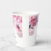 ピンクの牡丹の誕生日パーティーの水色 紙コップ (右)