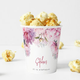 ピンクの牡丹の誕生日パーティーの水色 紙コップ