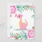 ピンクの牡丹の赤ちゃん女の子シャワー付きかわいい恐竜 招待状 (裏面)