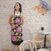 ピンクの牡丹の黒い背景 エプロン