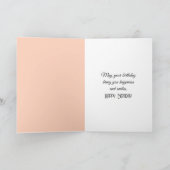 ピンクの牡丹を持つ毛皮のコートの誕生日バニー カード (内部)