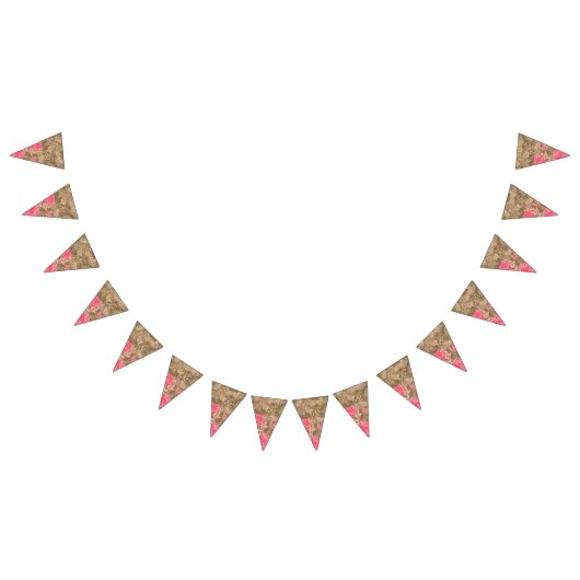 ピンクの牡丹を鮮やか使ったフローラデザイン バンティングフラッグ (全)