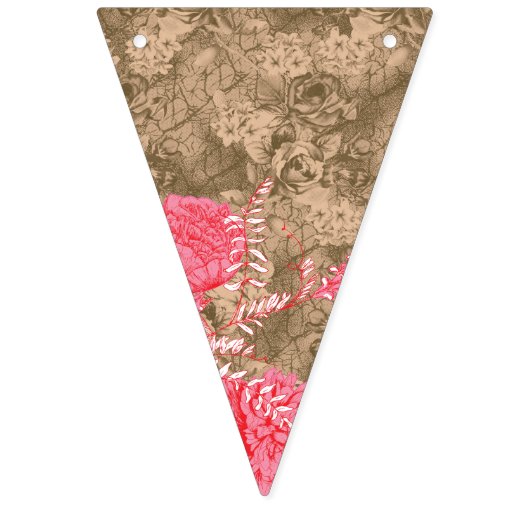 ピンクの牡丹を鮮やか使ったフローラデザイン バンティングフラッグ (第3の旗)