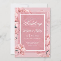 ピンクの牡丹エンゲージメント招待状