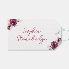 ピンクの牡丹オンダーフル誕生日パーティーの水色 ギフトタグ