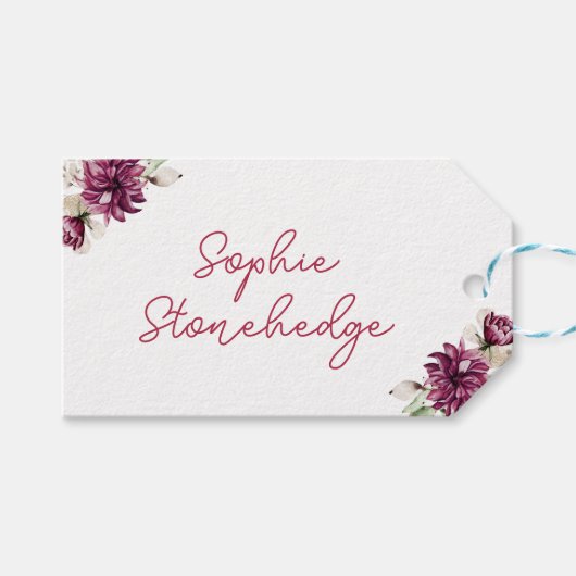 ピンクの牡丹オンダーフル誕生日パーティーの水色 ギフトタグ (正面(横))