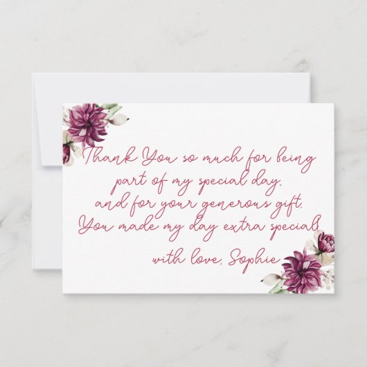 ピンクの牡丹オンダーフル誕生日パーティーの水色 サンキューカード (正面)