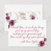 ピンクの牡丹オンダーフル誕生日パーティーの水色 サンキューカード (正面/裏面)