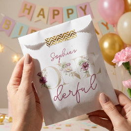 ピンクの牡丹オンダーフル誕生日パーティーの水色 フェイバーバッグ