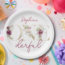 ピンクの牡丹オンダーフル誕生日パーティーの水色 ペーパープレート