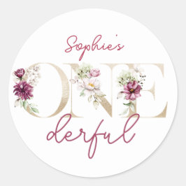 ピンクの牡丹オンダーフル誕生日パーティーの水色 ラウンドシール