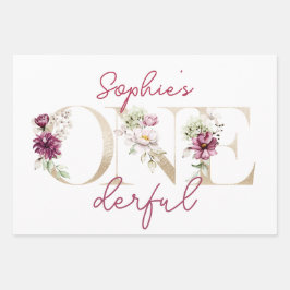 ピンクの牡丹オンダーフル誕生日パーティーの水色 ラッピングペーパーシート