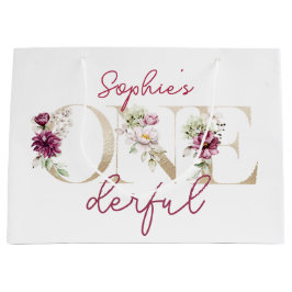 ピンクの牡丹オンダーフル誕生日パーティーの水色 ラージペーパーバッグ