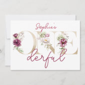 ピンクの牡丹オンダーフル誕生日パーティーの水色 招待状 (正面)