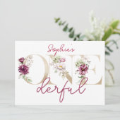 ピンクの牡丹オンダーフル誕生日パーティーの水色 招待状 (スタンド正面)